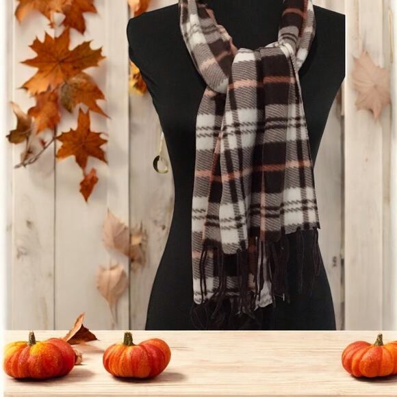 Women’s Plaid Cashmere Feel Scarf Multicolor Brown Soft Fringe Wrap 57x11.5 - Picture 2 of 10